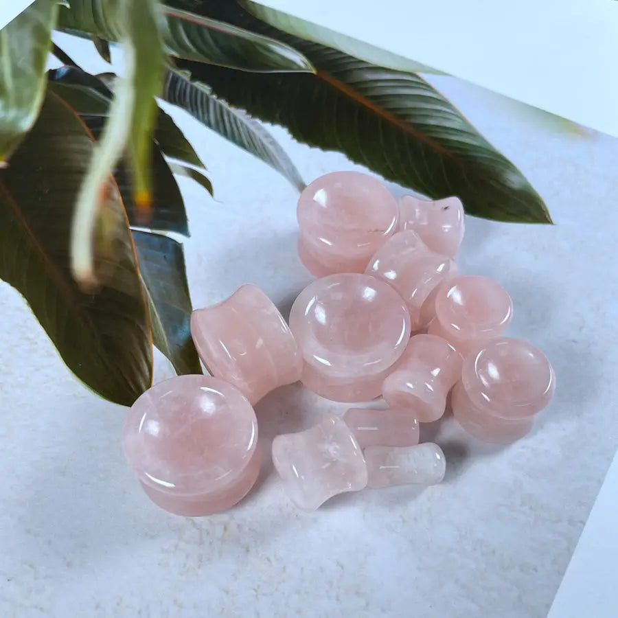 Body Jewelry Stone Organic Flesh Tunnels Natural Rose Quartz Concave Convex Plug Stone Ear Plug