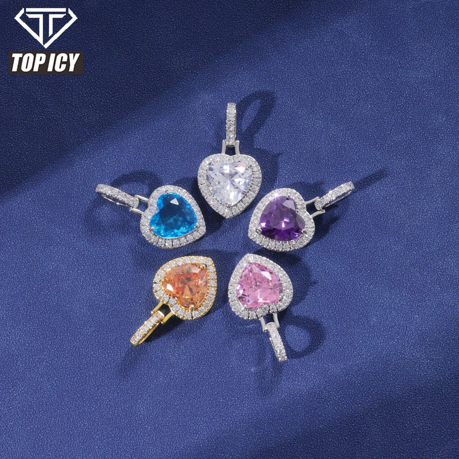 Iced Out Pendant Jewelry Big Heart Charm Cubic Zircon Necklace Hip Hop Bling Love Colored Gem Pendant for Valentine's Day
