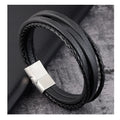 New Hotsale Multi-Layer Braided Man Leather Bracelet With Brushed Stainless Steel Magnetic Clasp Great Gift for Father