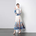 Women Clothing Dress Pleated Floral Maxi Dress Women Summer Autumn Flower Vestidos Party Evening Long Outfits Beach Wear