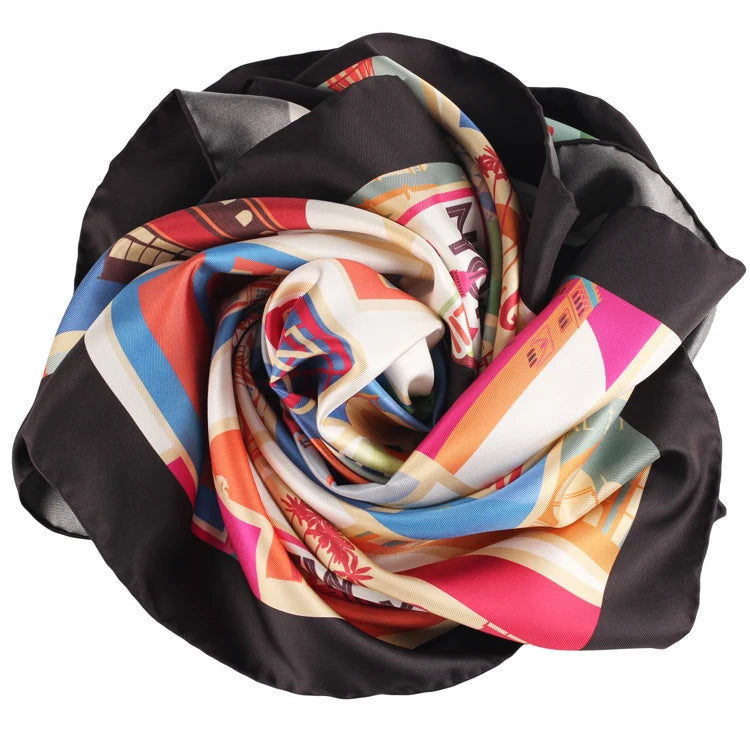 Custom Stamps V Big Size Square Digital Print Hair Silk Scarves Women Fashion Scarf 53*53 100% Pure Silk Square Headscarf