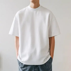 Wholesale Print T-shirt Custom Mens Tee Shirt Heavyweigth Collar 100 Cotton t Shirts Thick Plain Oversized Mock Neck Tshirt for