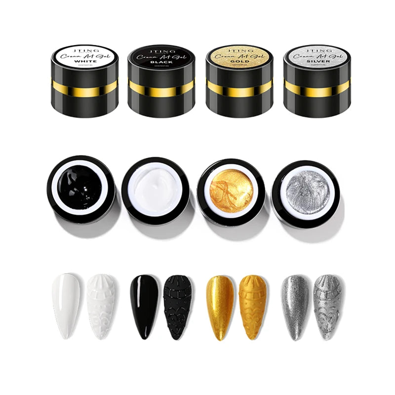 JTING One Stroke Coloring Creative Relief Painting Nail Gel Uv Led Polish 4colors Embossed Glue Long Lasting OEM Private Label