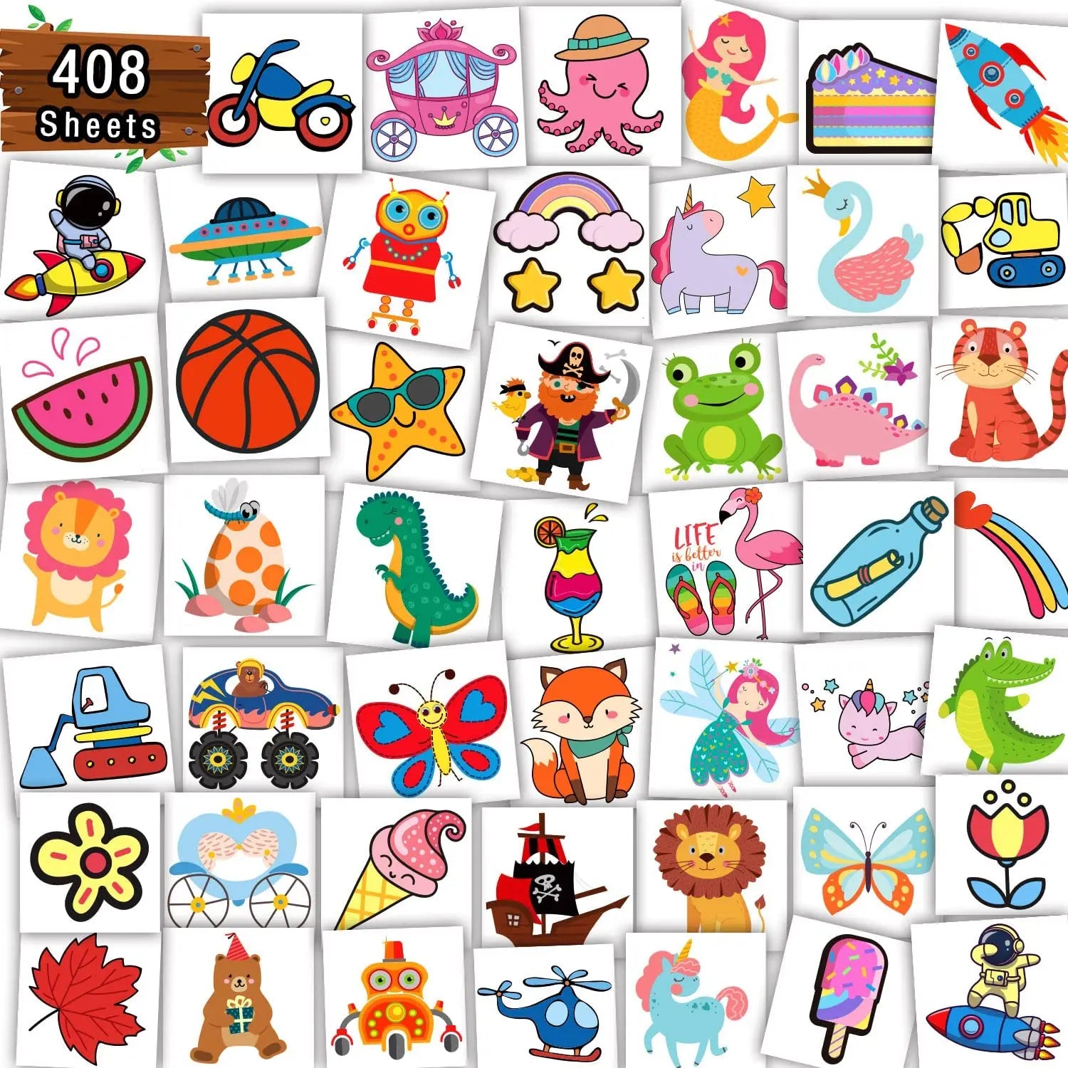 Customized 1.57*1.57in  Color Cartoon Animal Plant Cute Children Tattoo Sticker Red Blue Green Gold Boy Girl Tattoo Sticker