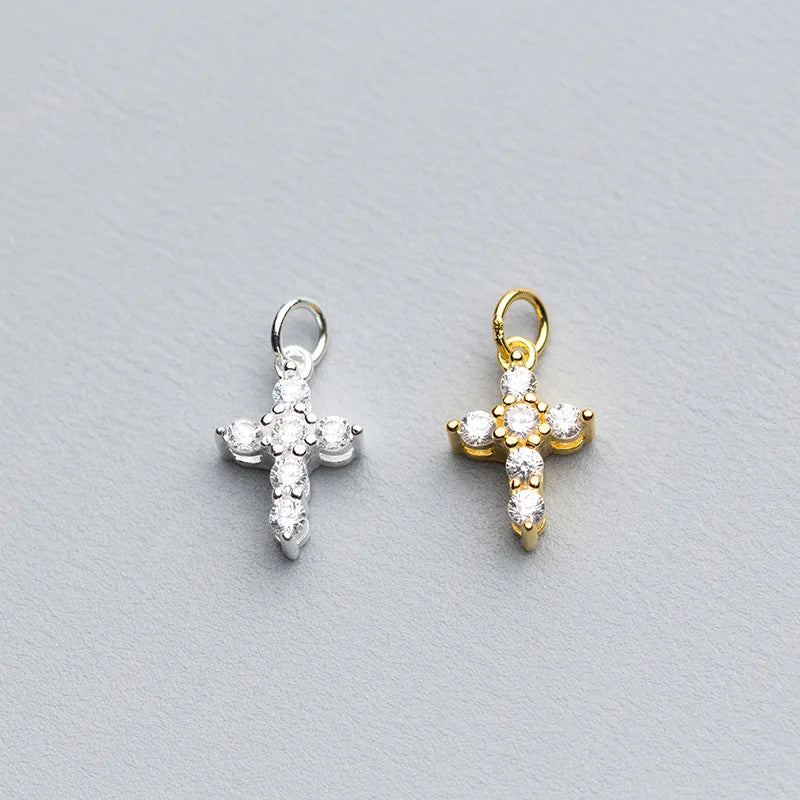Dainty Cubic Zircon Cross Charm 925 Silver Cubic Zircon Cross Pendant for Jewelry Making Supplies