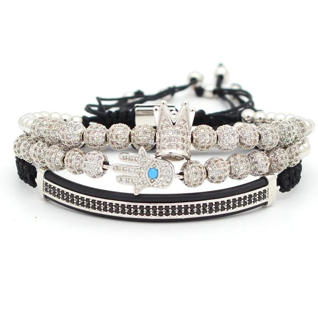 New Design High Quality CZ Diamond Beads Luxury Crown Bracelet Gold Gift Men Macrame Bracelet Set