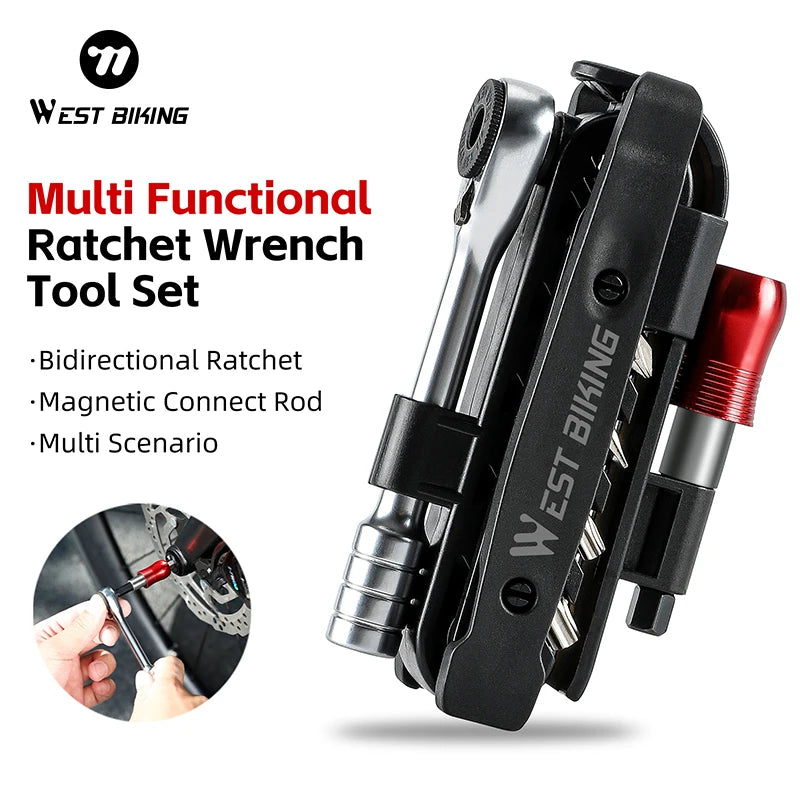 WEST BIKING Multi Functional Ratcet Wrench Tool Set Magnetic Rod Bike Tool Set Multi Scenario Use Bicycle Wrench Tool MegaBDM
