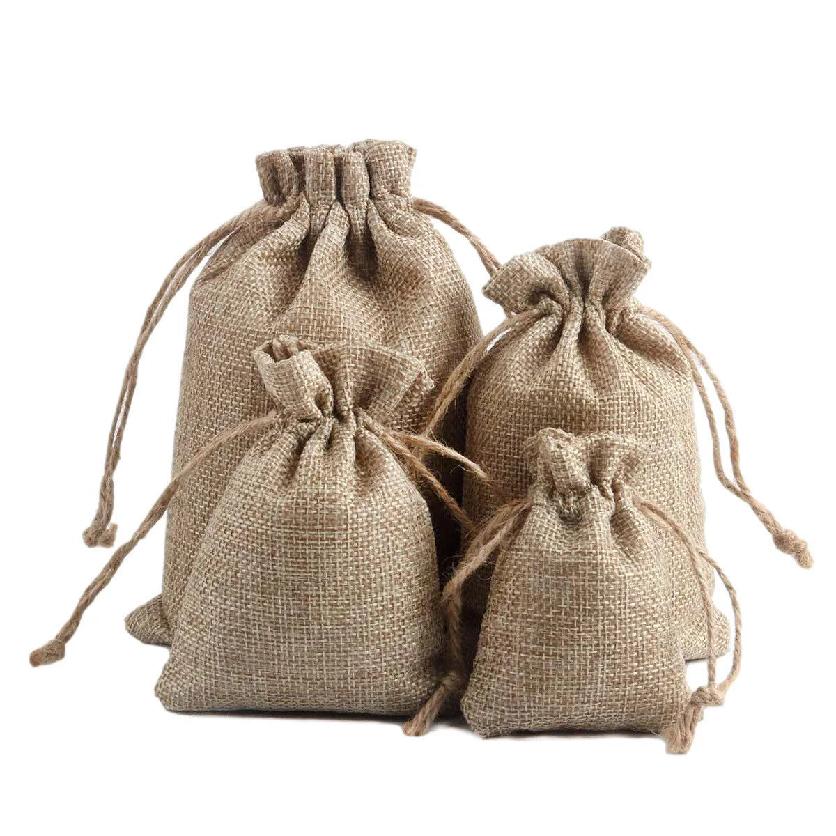 Eco-friendly Custom Logo Printed Linen Pouch Jute Burlap Drawstring Gift Bag With Handles