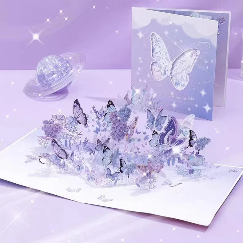 Selling Small Fresh Purple Butterfly 3D Greeting Card Advanced Sense of Making PET Fluttering Butterfly Shake Card