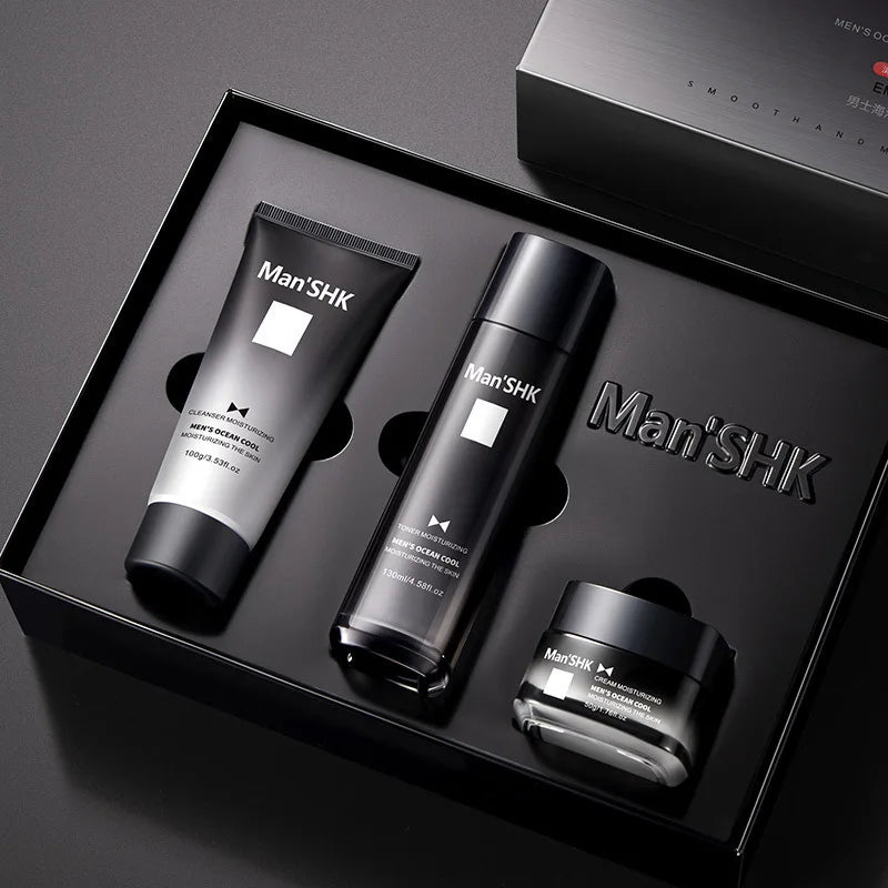 Men's Three-Piece Skin Care Set Facial Toner Cream Vitamin C Emulsion Whitening Moisturizing Anti-Aging Glycerin Shea Butter All