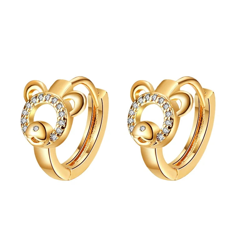 Bulk Huggie Earrings clear Sparkling Cz Golden Cute Teddy Bear Accesorios Para Mujer Brass18k Oro Gold Plated Huggie Earrings