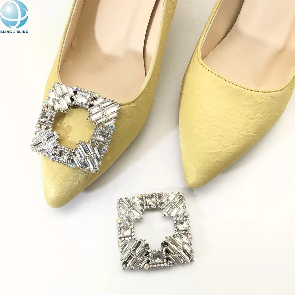 Crystal Rhinestone Metal Square Shoe Clip Accessories Durable Shoe Brooch Zinc Alloy Buckle Shoelace Charms