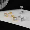 Rainbowking S925 Sterling Silver Minimalist Gold/Rhodium Plated 4.4m Square  Large CZ Studs Earrings for Women
