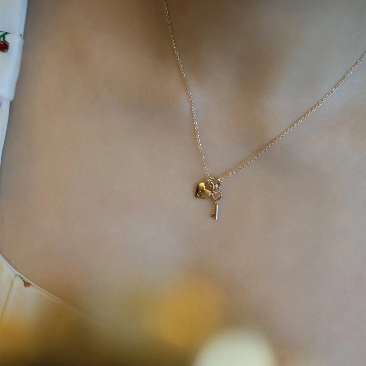Wholesale Custom 18k Gold Plated Heart Shaped Lock Key S925 Sterling Silver Necklace