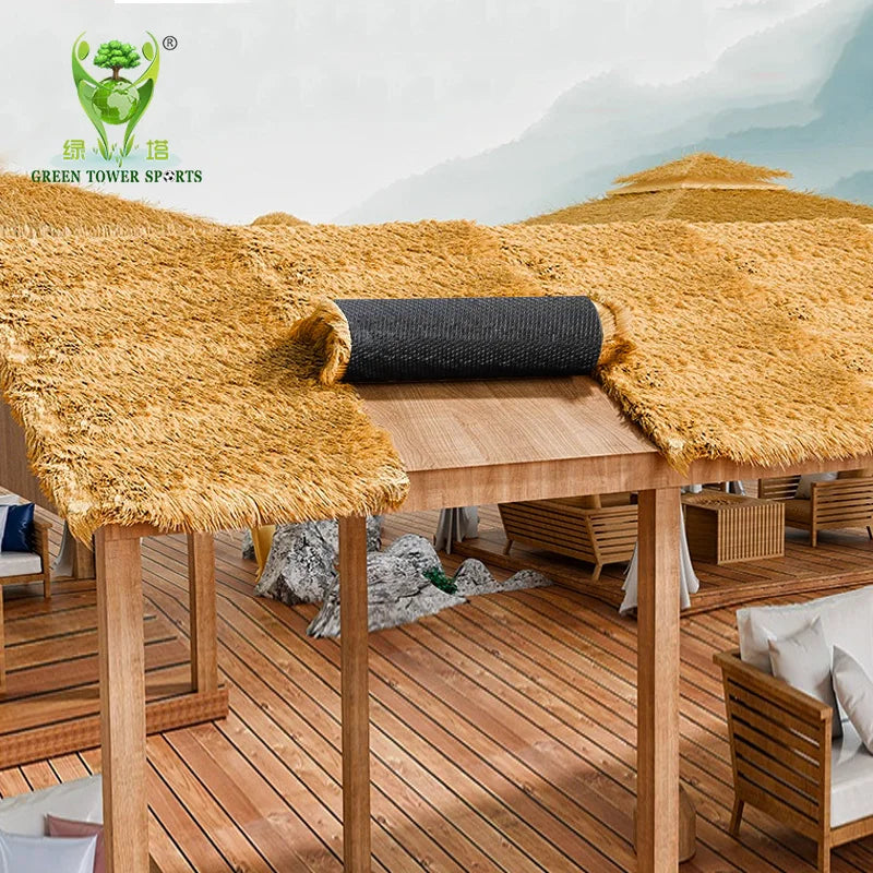 Custom Synthetic Grass Roof Rolls for Backyard & Indoor Use Eco-Friendly Durable Artificial Thatch Palm Leaf Roofing