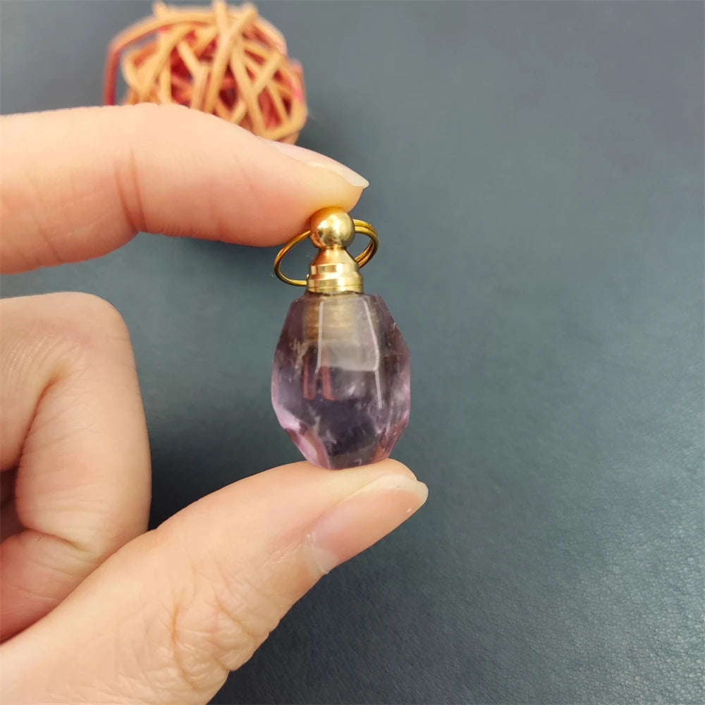 2025 New Arrivals Natural Amethyst Citrine Gemstone Crystal Perfume Bottle Essential Oil Pendant Irregular Faceted Vials Gifts