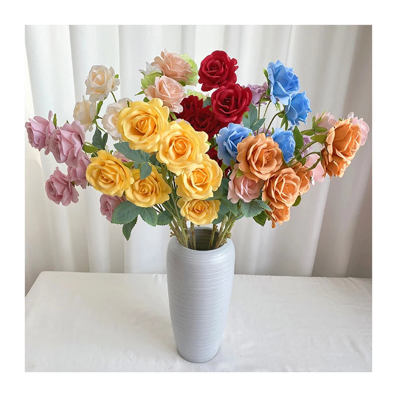 Six Sweet Roses Long  Decoration Mariage Artificial Flowers Decorative