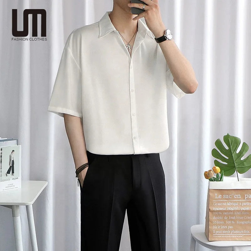 Liu Ming New Year 2025 Summer Casual Loose Short Sleeve Buttons White T Shirts for Men