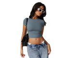 Women's Crop Tops Crew Neck Shorts Sleeve Stretch Fitted Shirts Crop Tops Women's T-shirts