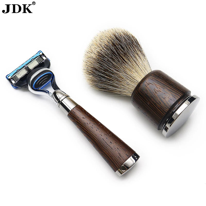 High End 1Set Wood Handle Shaving Brush JDK Wood Razor Stand Beard Care Foaming Kit