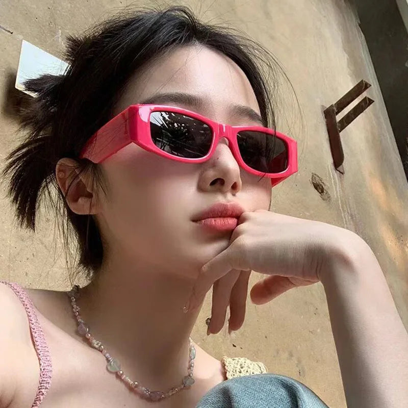 UNOC Fashion Narrow Vintage Glasses New Sunglasses Arrivals 2022 INS Modern Wide Temple Eyewear Frame Retro Sunglasses Women