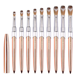 Zhizhuang Top Quality 100% Pure Rose Gold Oval Crimped Shaped Metal Handle Professional Salon Quality Acrylic Nail Brush