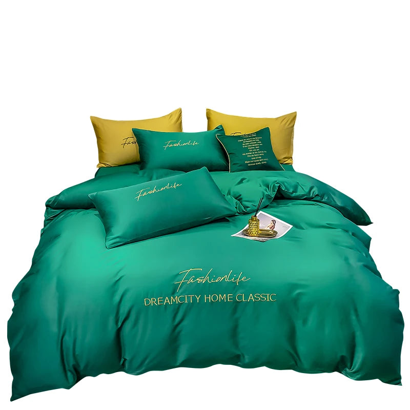 Luxury Embroidered Hotel Home Duvet Cover Bed Sheets 100% Cotton Bedding Set Edredones Sabanas