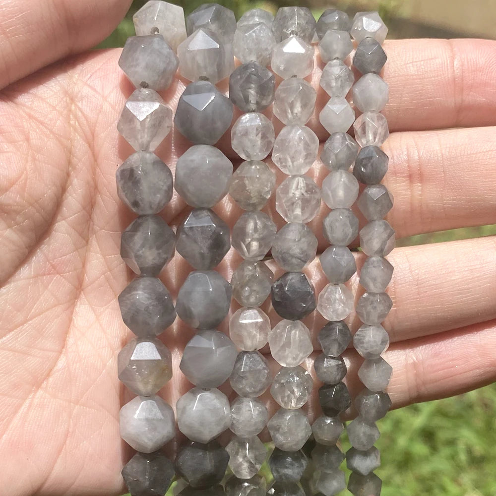 AsVrai U Natural Faceted Gray Agate Stone Round Loose Spacer Bead for Jewelry Making DIY Handmade Bracelet Necklace
