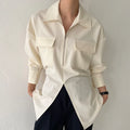 Wholesale 2026 Autumn New Temperament Lapel Zipper Design Double Pocket Back Lace Split Fashion Casual Loose Women Shirt