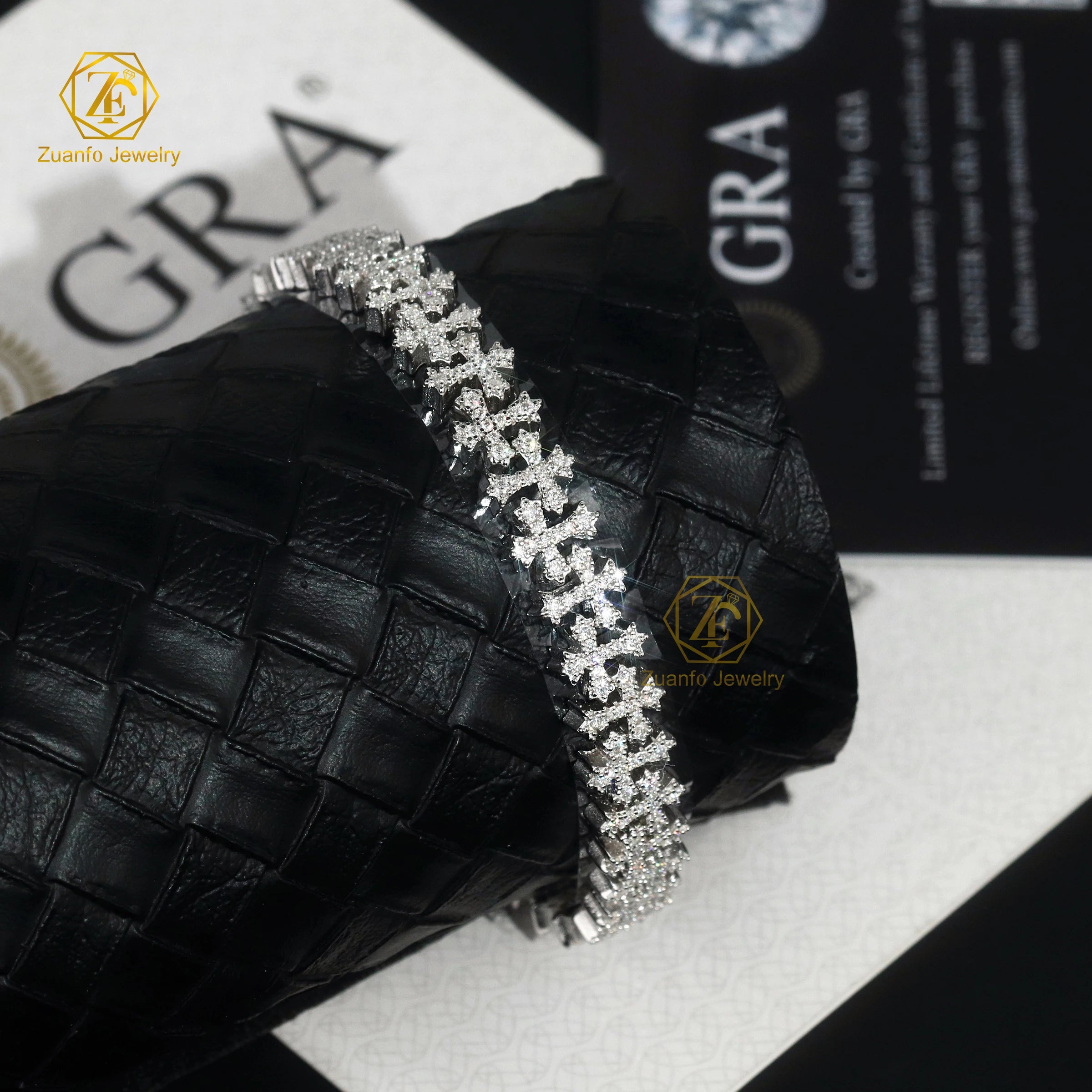 Rapper Jewelry Iced Out Cross Design Moissanite Cuban Chain Bracelet Hip Hop Bracelet 925 Silver Cuban Link Bracelet