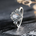 Vintage Style Moonstone Ring for Women S925 Sterling Silver Floral Scroll Design Oval Stone