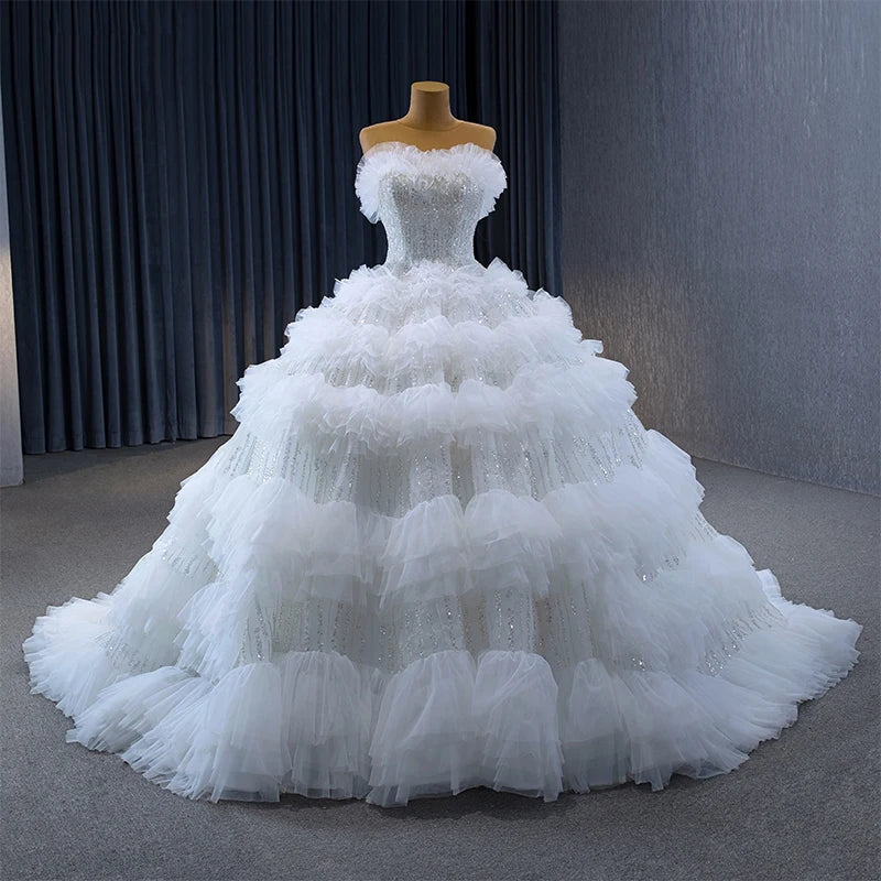 Special White Wedding Dress 2023 a Line Soft Tulle Fabric Cake Layer Fairytale Wedding Dress Rsm231021