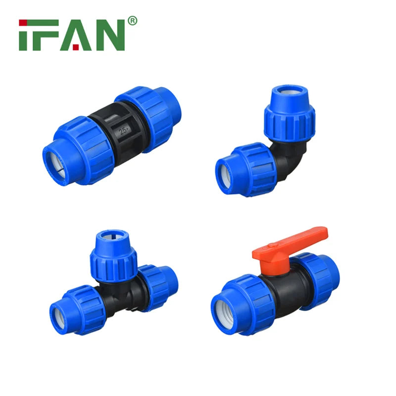 IFAN Factory Polyethylene HDPE Pipe Fittings Plumbing Tube Connectors Elbows 20-110mm Threaded Poly HDPE Fittings