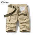 Ohsisa Men's Retro Crane Pattern Cargo Shorts Trendy Washed 100% Cotton Mid Waist with Elastic and Multi-Pocket Casual Pants
