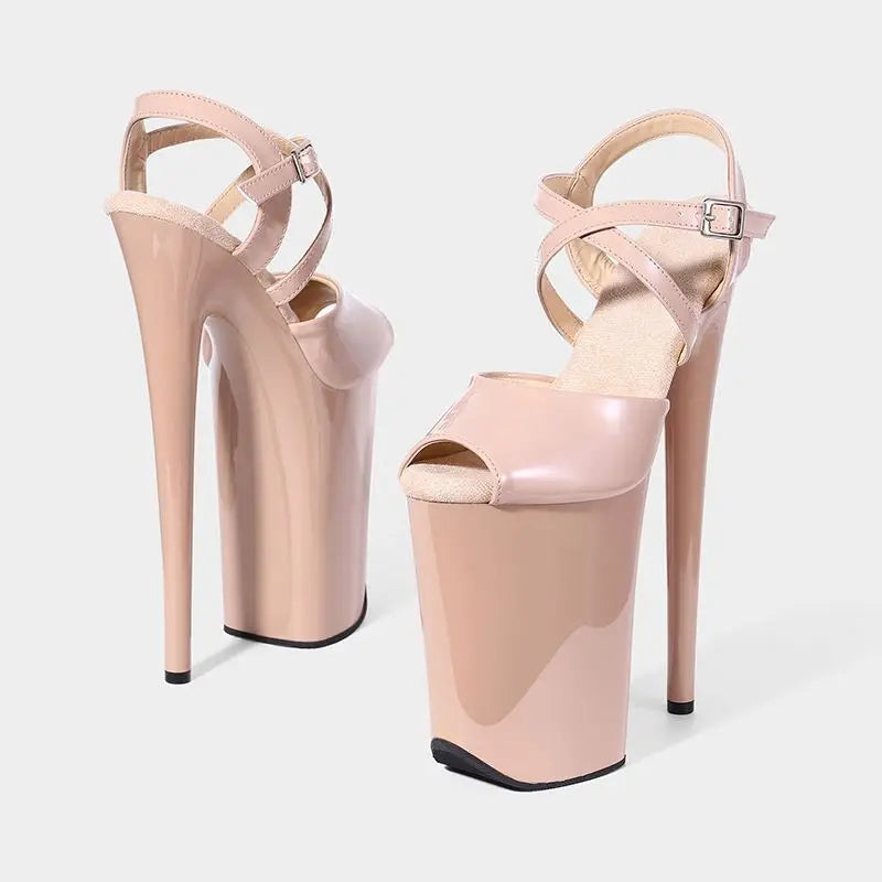 Women Exotic Pole Dance Ankle Strap Sandal 23cm Platform PU Light Weight Sexy Stiletto Custom Design Shock Resistant High Heel