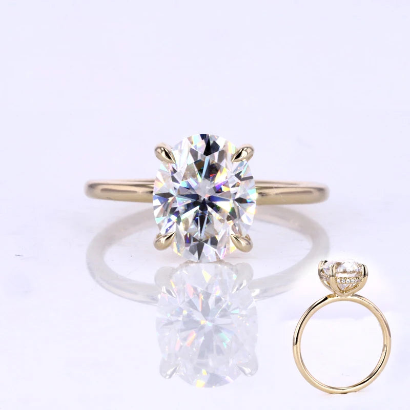 Customize 14k Solid Gold Jewelry Classic Style Oval Brilliant Cut 3ct Moissanite Diamond Hidden halo Engagement Ring