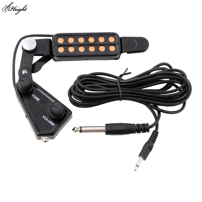 Easy Install 12-Hole Magnetic Guitar Pickup with Tone Volume Control Acoustic Electric Transducer for Folk Acoustic Guitar