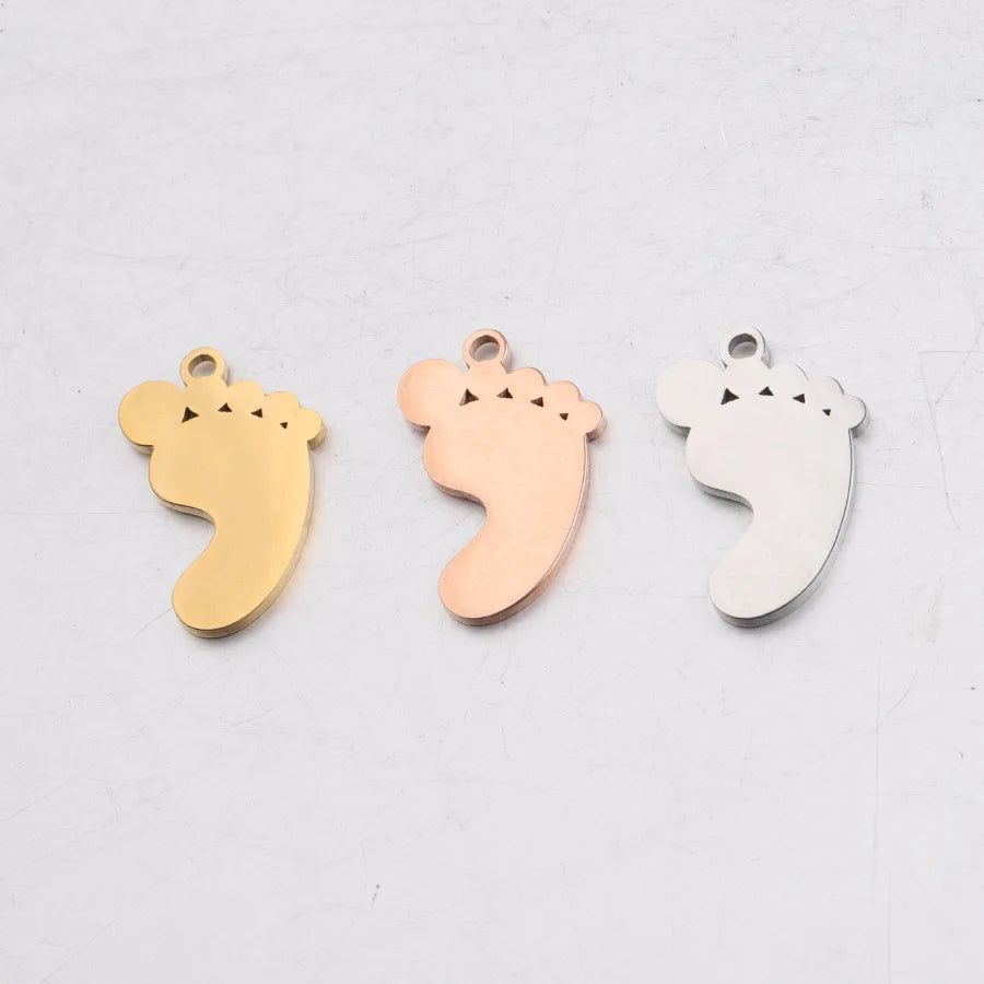 Mirror Polished  Rhinestone Feet Accessories Stainless Steel  Charm Pendant for Diy Jewelry