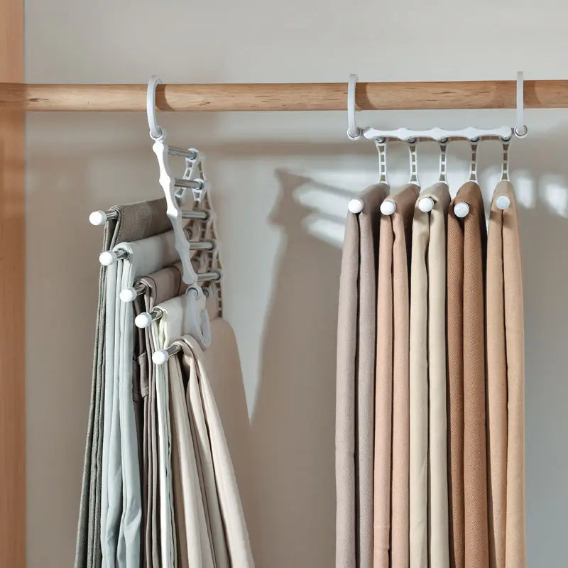 2023 Hot Sale  5 in 1 Wardrobe Cloth Hanger Pants Rack Stainless Steel  Adjustable Clothing Hanger Closet Organizer