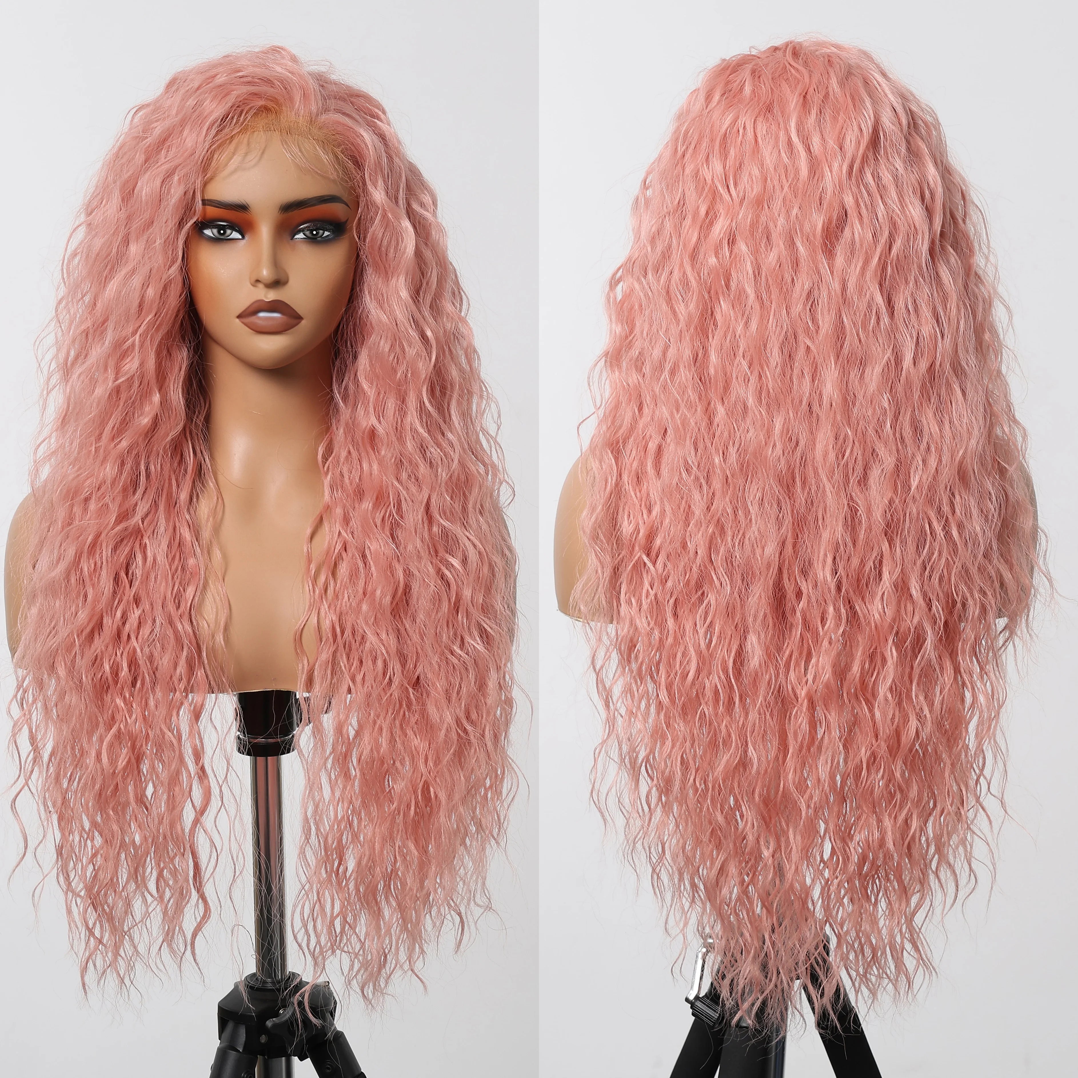13x6 Lace Synthetic Wigs Long Pink Curly Wig for Black Women Natural High Density Daily Use Heat Resistant Fiber