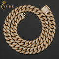 Luxury Men Jewelry Fashion Necklace 15mm Real Gold Plated Copper Zircon CZ Diamond Iced Out Cuban Link Chain