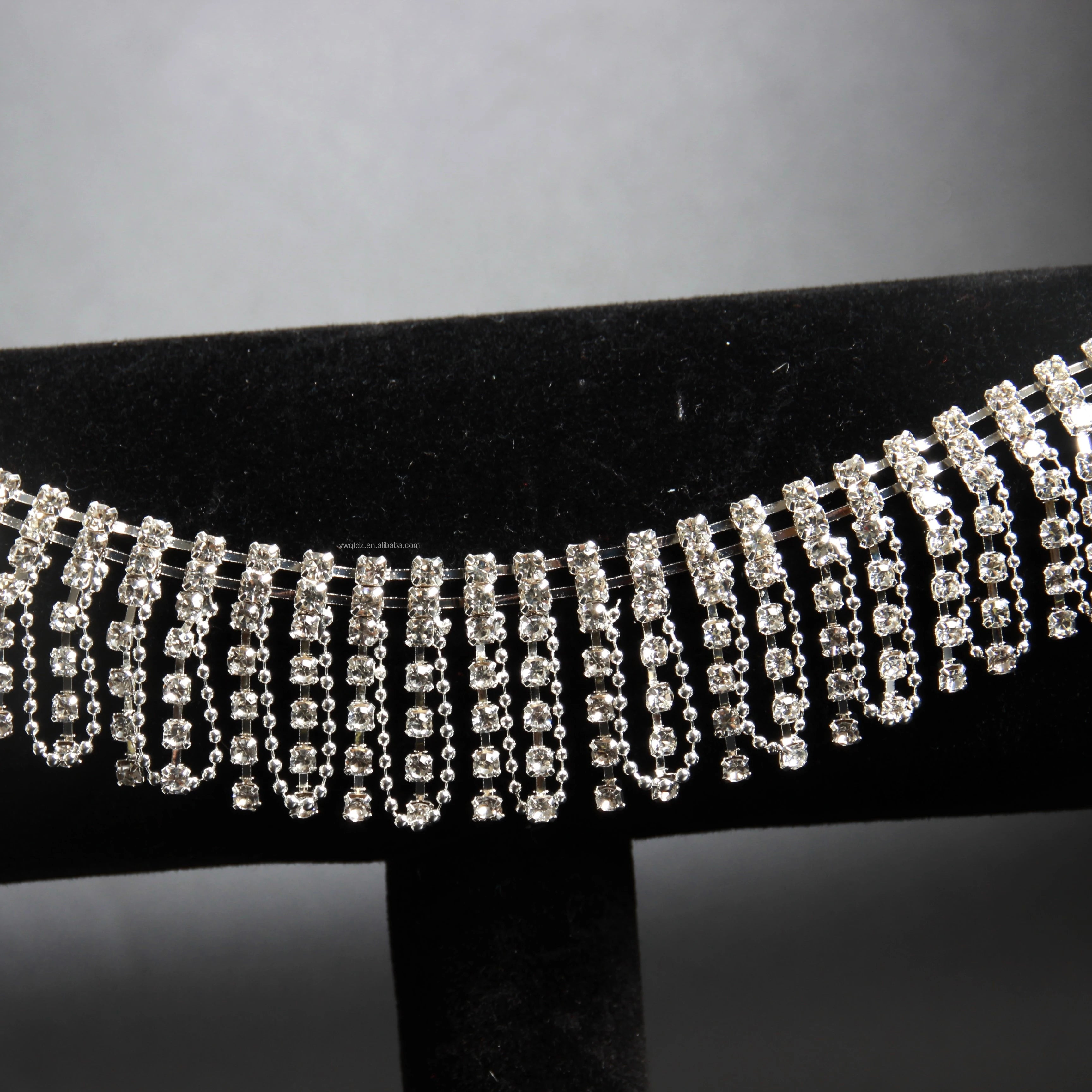 SINONG Factory High Flatback Crystal Decoration Chain Rhinestone Tassel Chain Edging for Clothing Jewelry Bags Shoes