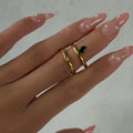 202 Dazan Autumn Winter New Ins Trendy 18k Gold Plated Stainless Steel Polished Minimal Black Zircon Hexagram Star Ring Women