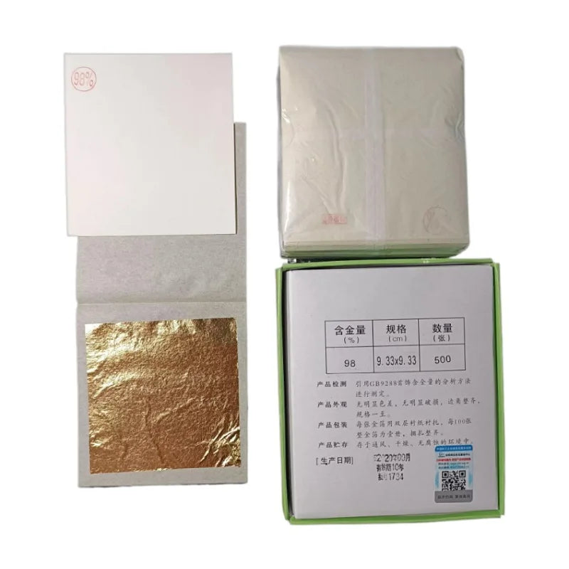 Dragon Genuine Gold Leaf 9.33 X 9.33 cm Contain 98 Pure Gold Foil Furniture Buddha Words Deco Gilding Gold Foil Sheets