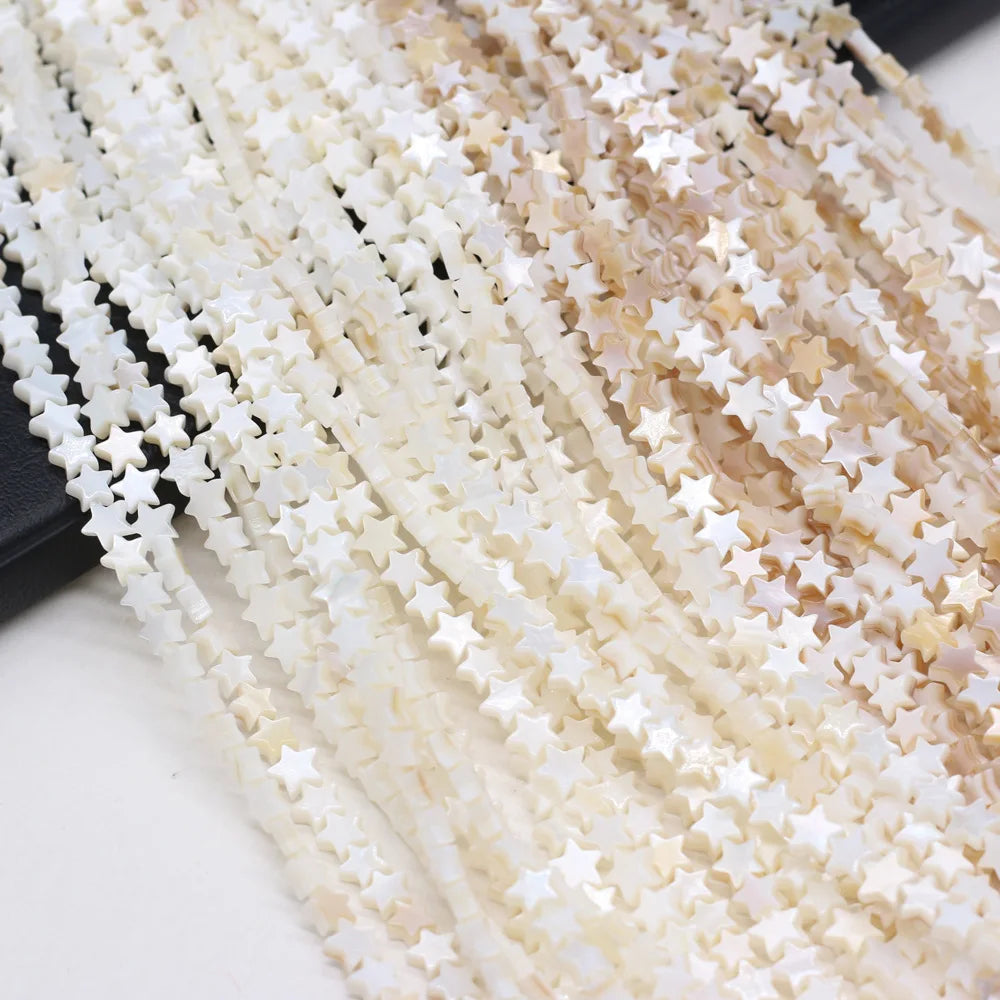 White Star-Shaped Flat Shell Loose Beads Mother of Pearl Spacer Beads for DIY Bracelet Jewelry Stone Beads in Strand