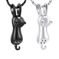 Stylish Stainless Steel Women's Cremation Urn Necklace Cute Cat Design Fashionable Hollow Pendant Zircon Main Stone Silver Black