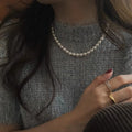Wholesale Women's Stainless Steel Link Chain Necklace Faux Pearl Beaded Artificial Jewelry for Girls