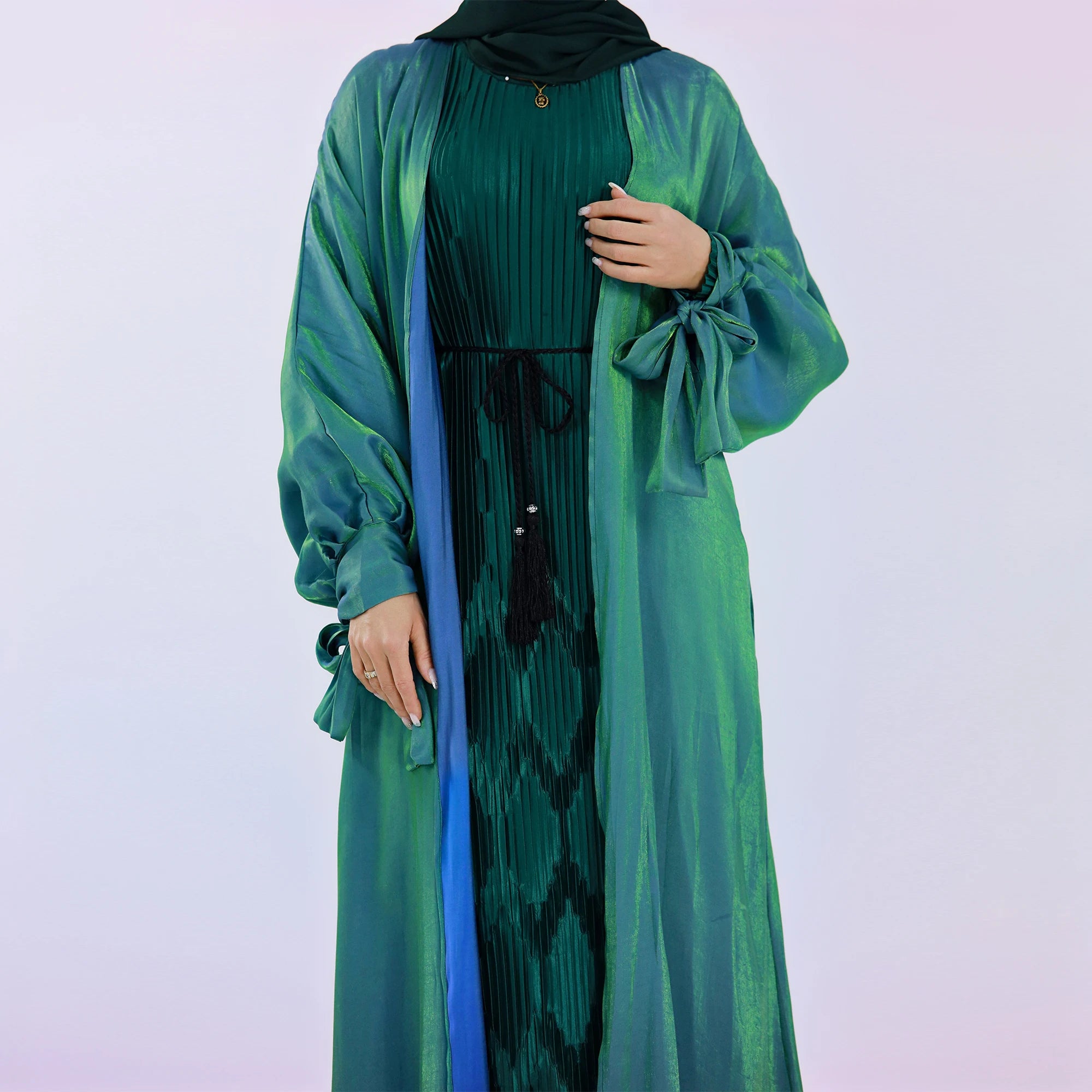 2022 Loriya Shining Polyester Islamic Clothing Open Abaya for Muslim Women Cardigan Abaya Dress