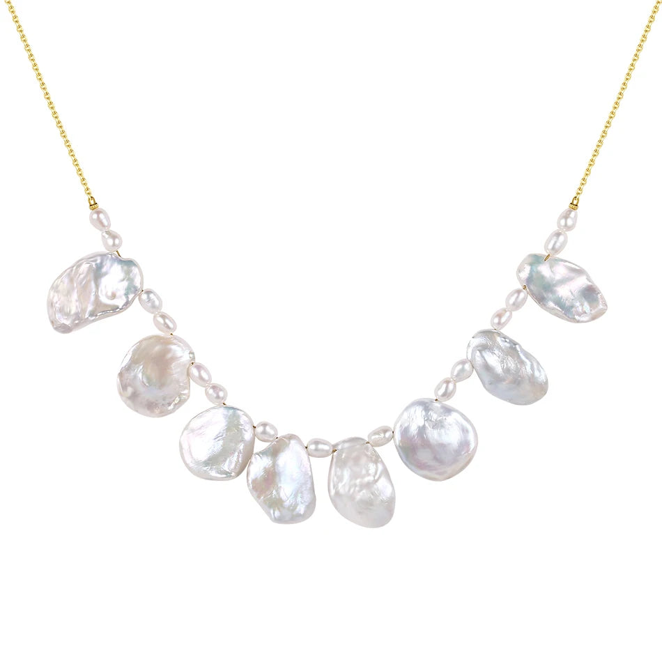 925 Sterling Silver Jewelry 18k Gold Vermeil Irregular Mother of Pearl Necklace for Mother's Gift