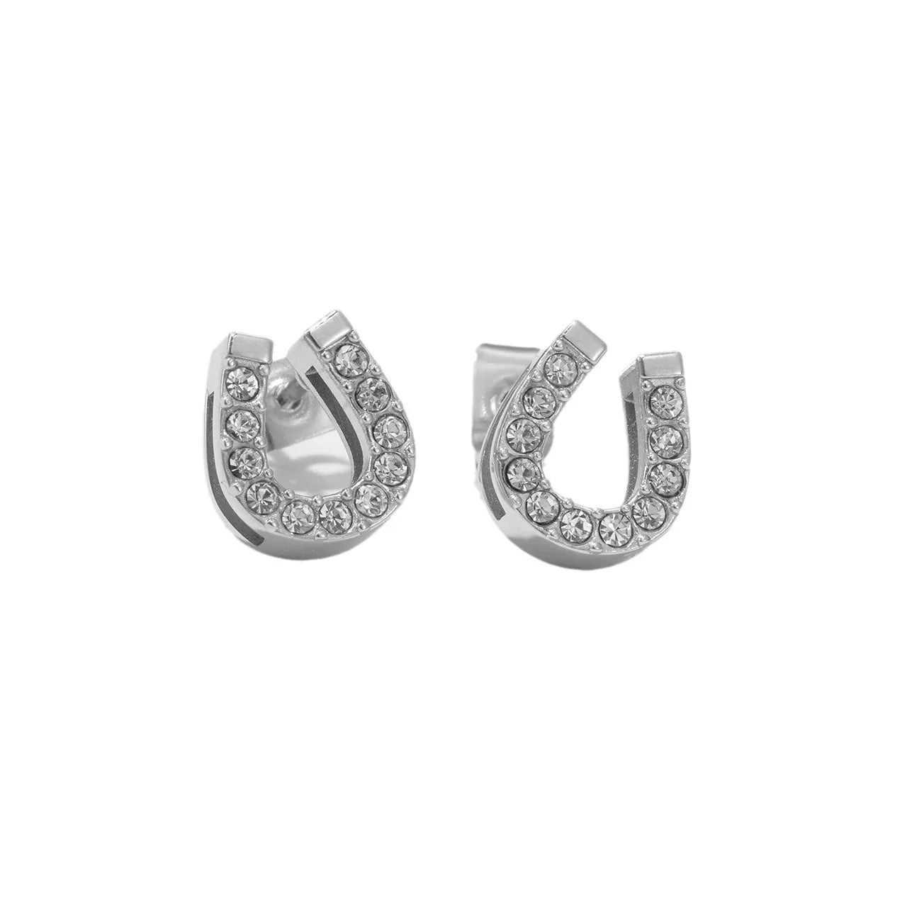 Girls' Fine Jewelry U-Shape Stud Earrings with Cubic Zirconia Stainless Steel Horseshoe Silver Hoop Earrings
